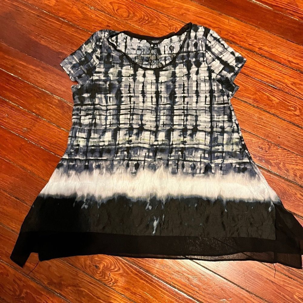 Simply Vera Wang Blouse XL Top Black White Tie Dyed